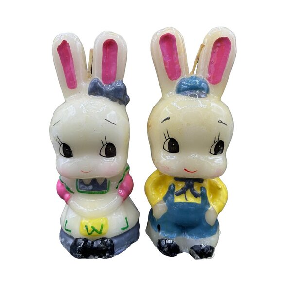 Vintage Easter Bunny Rabbit Candle Lot 10" Tapers 6.25" figural - Picture 6 of 10